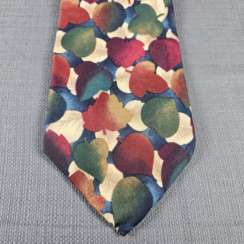 Structure Mens Silk Necktie Autumn Leaf Pattern Red Green Blue Vintage